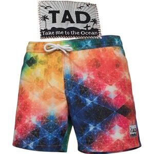 TADDLEE Swim Trunks Men XL Multi Geometric Kaleidoscope Rainbow Board Shorts NEW